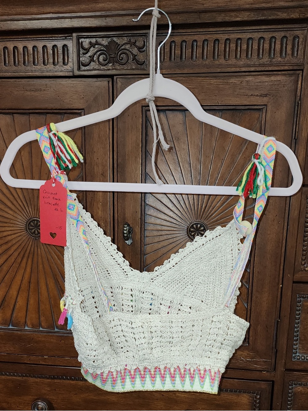 Crochet Knit Bralette with Multicolor Straps